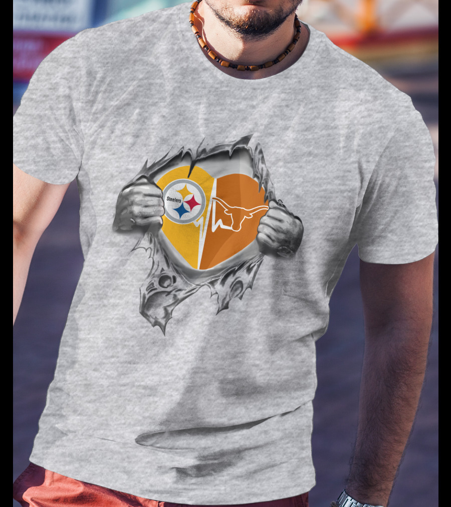 Steelers Texas Longhorns Heart Rip T-Shirt