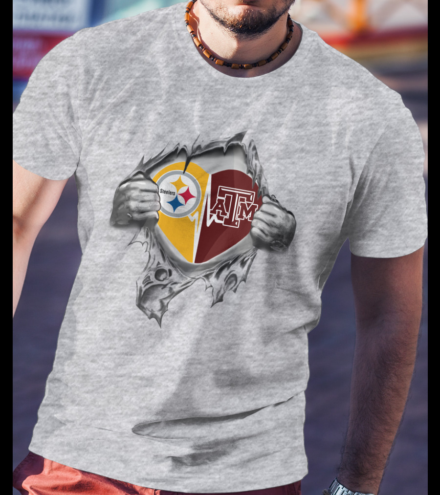 Steelers Texas A&M Aggies Heart Logo Collaboration T-Shirt