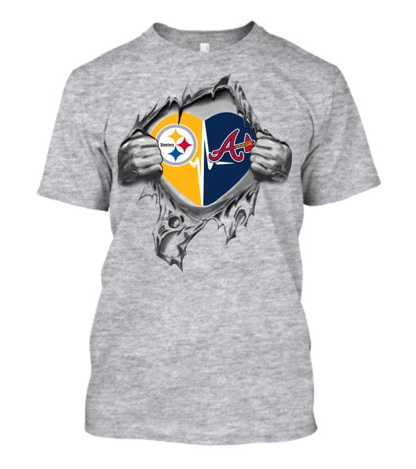 Steelers Atlanta Braves Heart Logo Inside Ripped Metal Effect T-Shirt