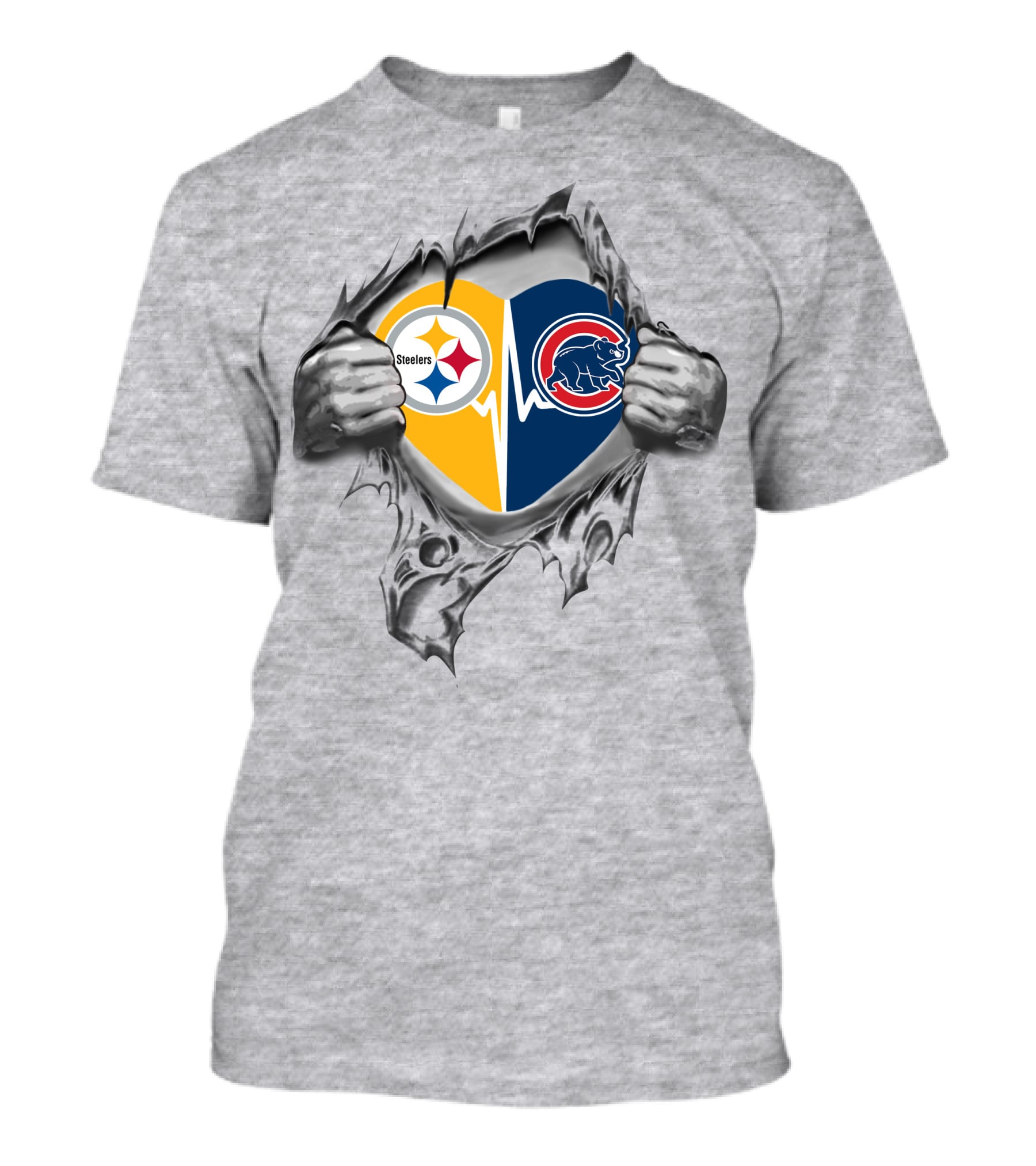 Steelers Chicago Cubs Heartbeat Split Logo Fan Passion T-Shirt