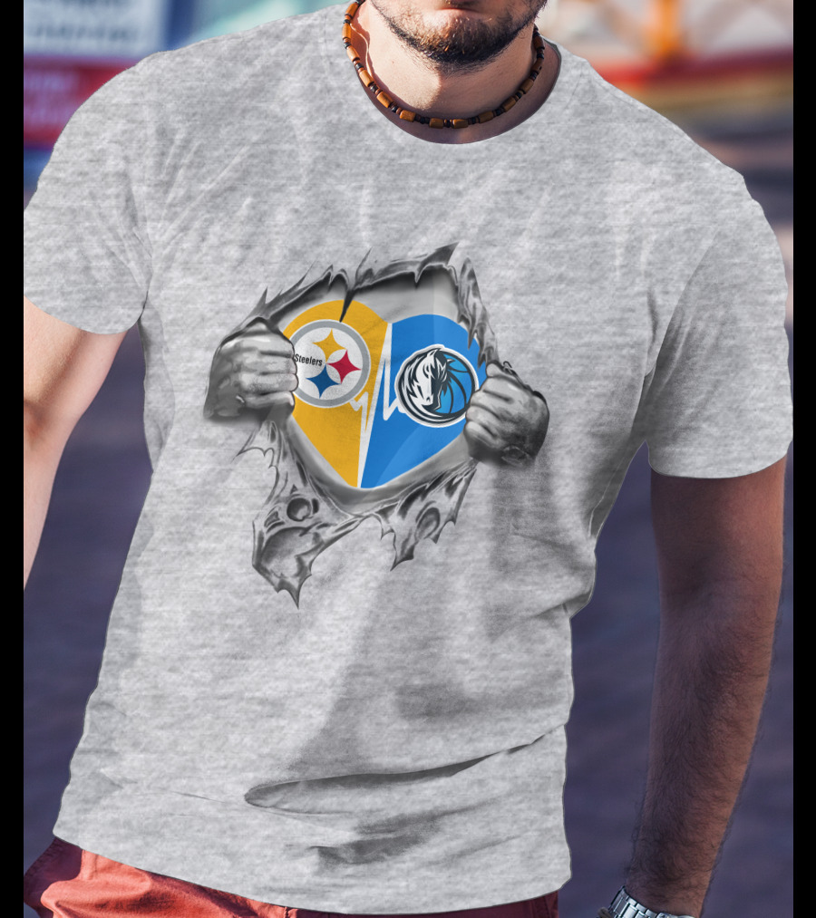 Steelers Dallas Mavericks Heart Logo Torn Fabric T-Shirt