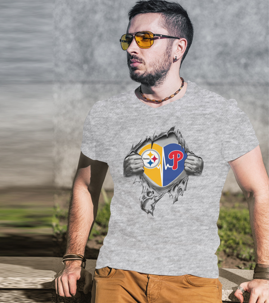 Steelers Philadelphia Phillies Heartbeat Fan Passion T-Shirt