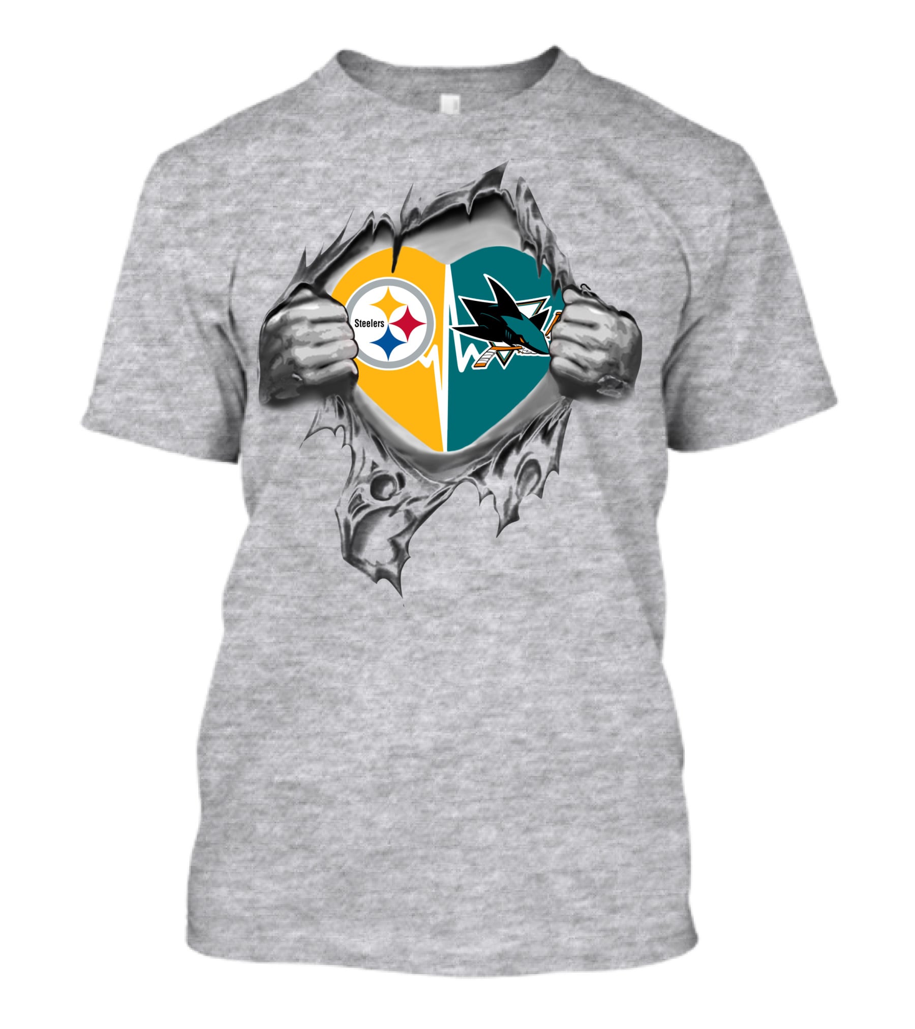 Steelers San Jose Sharks Heart Logo Tear T-Shirt