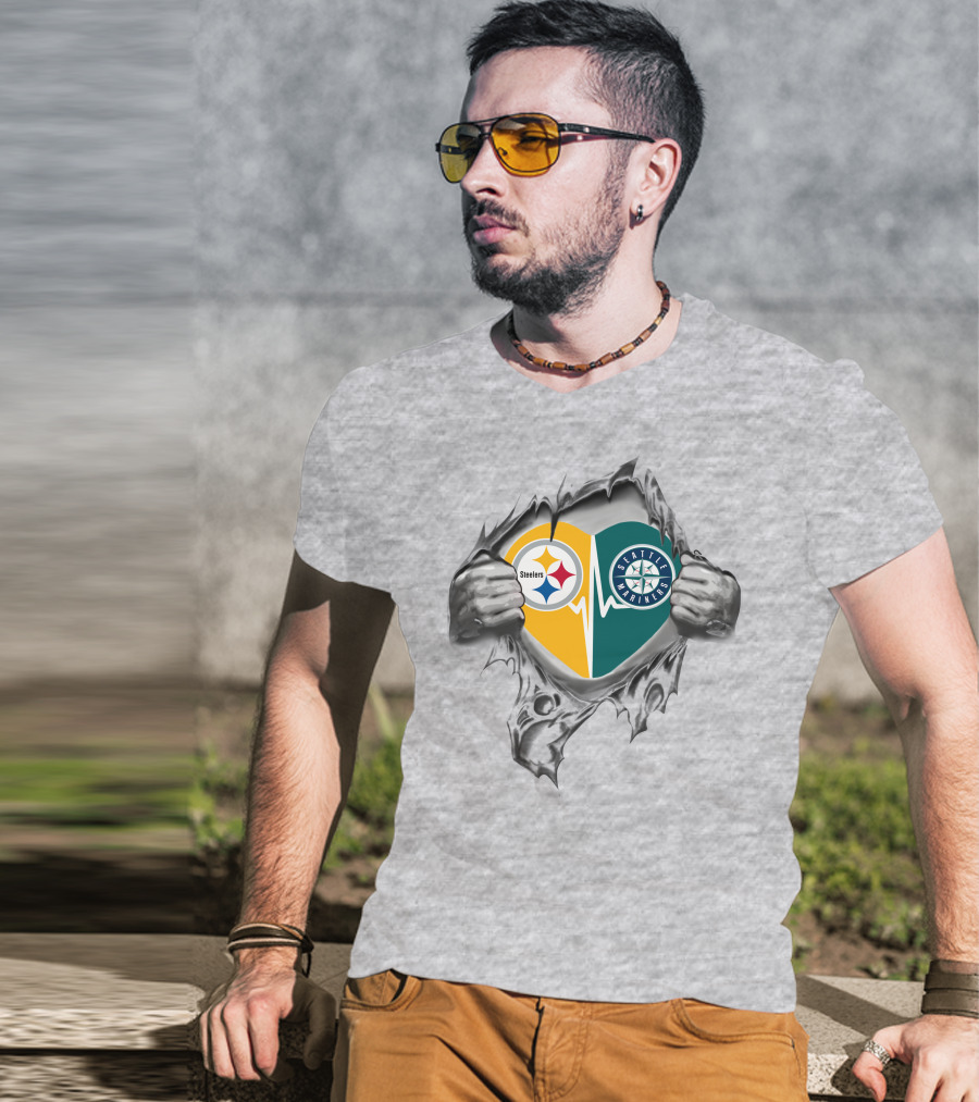 Steelers Seattle Mariners Heartbeat Loyalty Fusion T-Shirt
