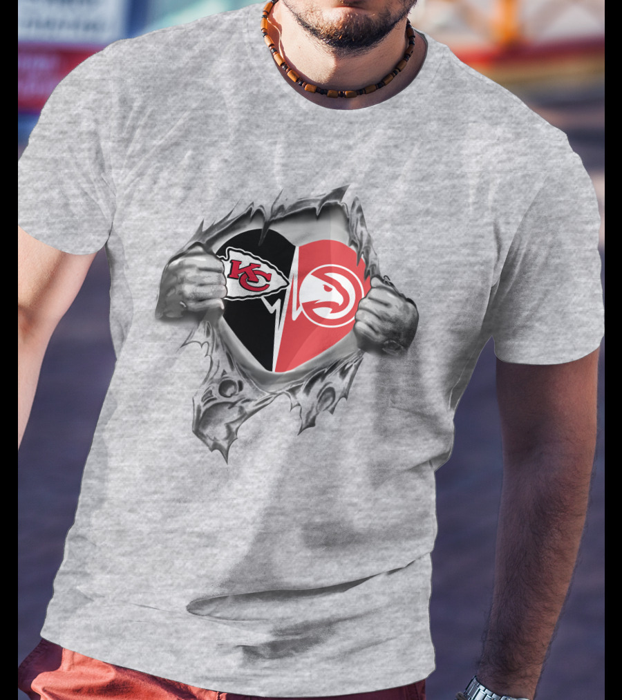 Chiefs Atlanta Hawks Heart Logo Combination T-Shirt