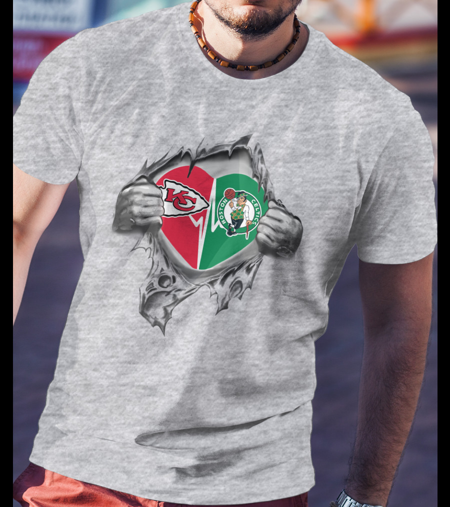 Chiefs Boston Celtics Heart Logo Fusion T-Shirt