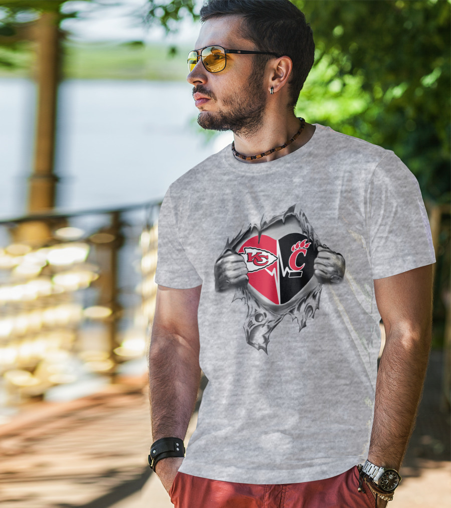 Chiefs Cincinnati Bearcats Heartbeat Passion Breaking Through T-Shirt
