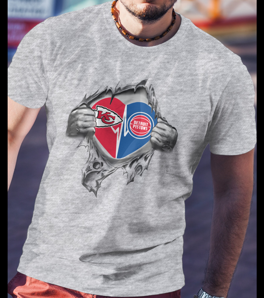 Chiefs Detroit Pistons Heart Torn Reveal T-Shirt