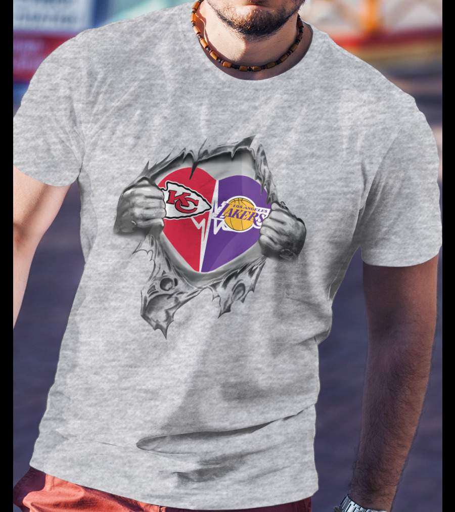 Chiefs Los Angeles Lakers Heartbeat Tearing T-Shirt