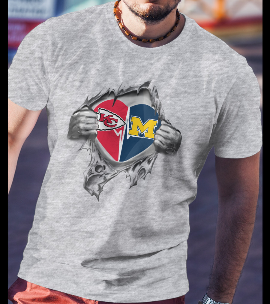 Kansas City Chiefs Michigan Wolverines Heart T-Shirt