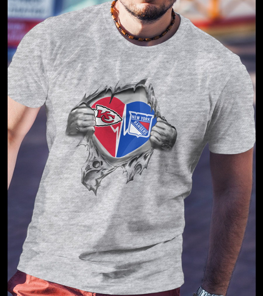 Chiefs New York Rangers Heart Torn Open T-Shirt