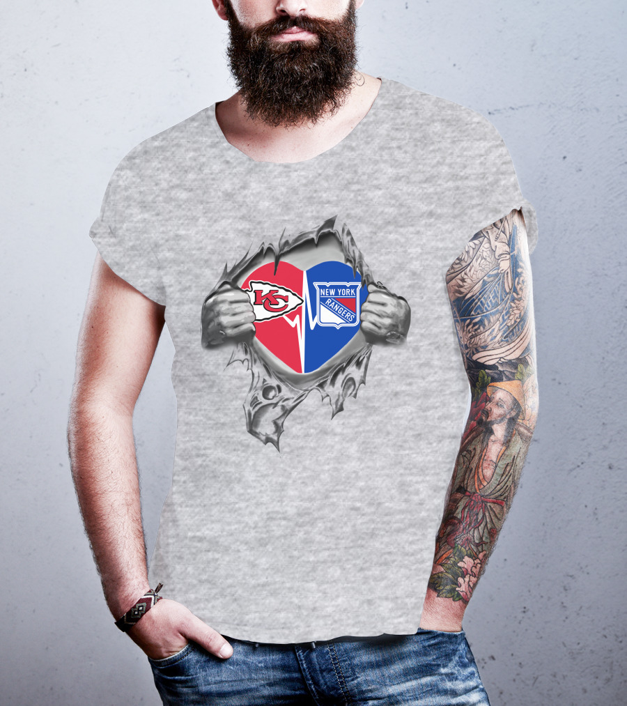 Chiefs New York Rangers Heart Torn Open T-Shirt