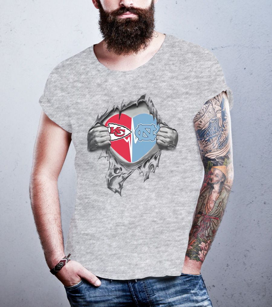 Chiefs North Carolina Tar Heels Heart Symbol Fusion T-Shirt