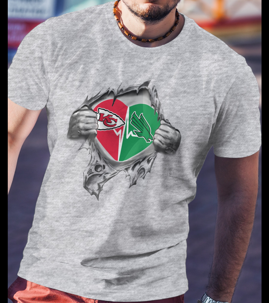 Chiefs Heart North Texas Mean Green Duo Loyalty Symbol T-Shirt