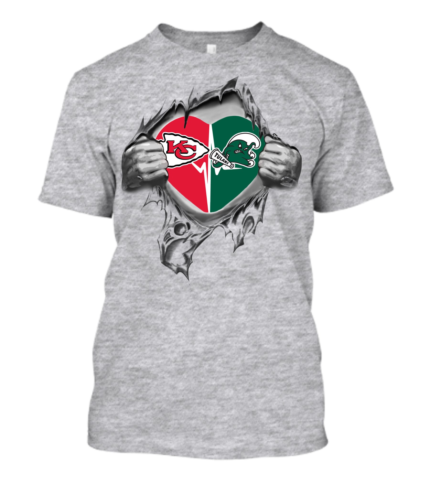 Chiefs Tulane Green Wave Heart Kansas City Tulane Pride T-Shirt