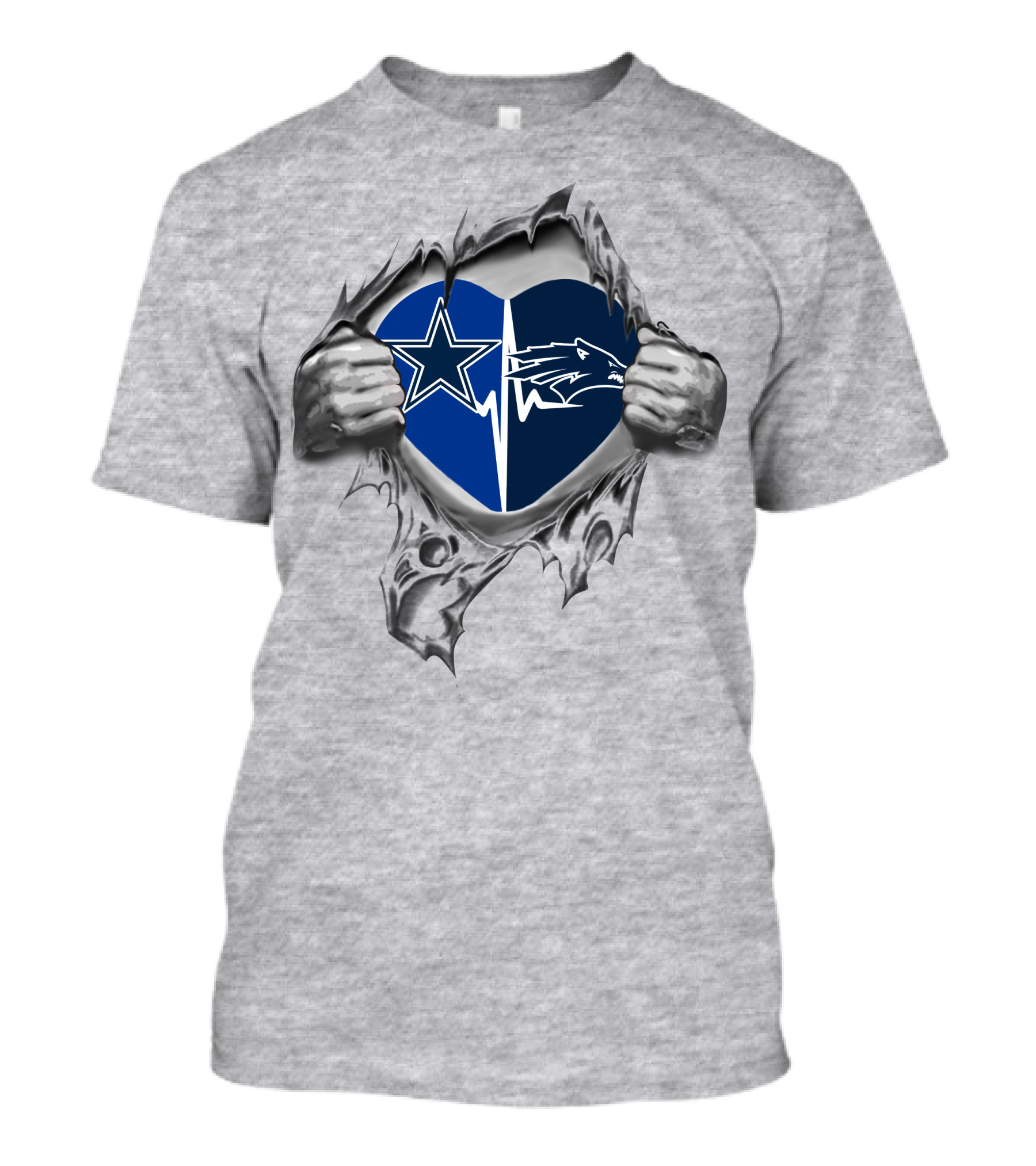 Cowboys Nevada Wolf Pack Heart Logo Fusion Football Pride T-Shirt