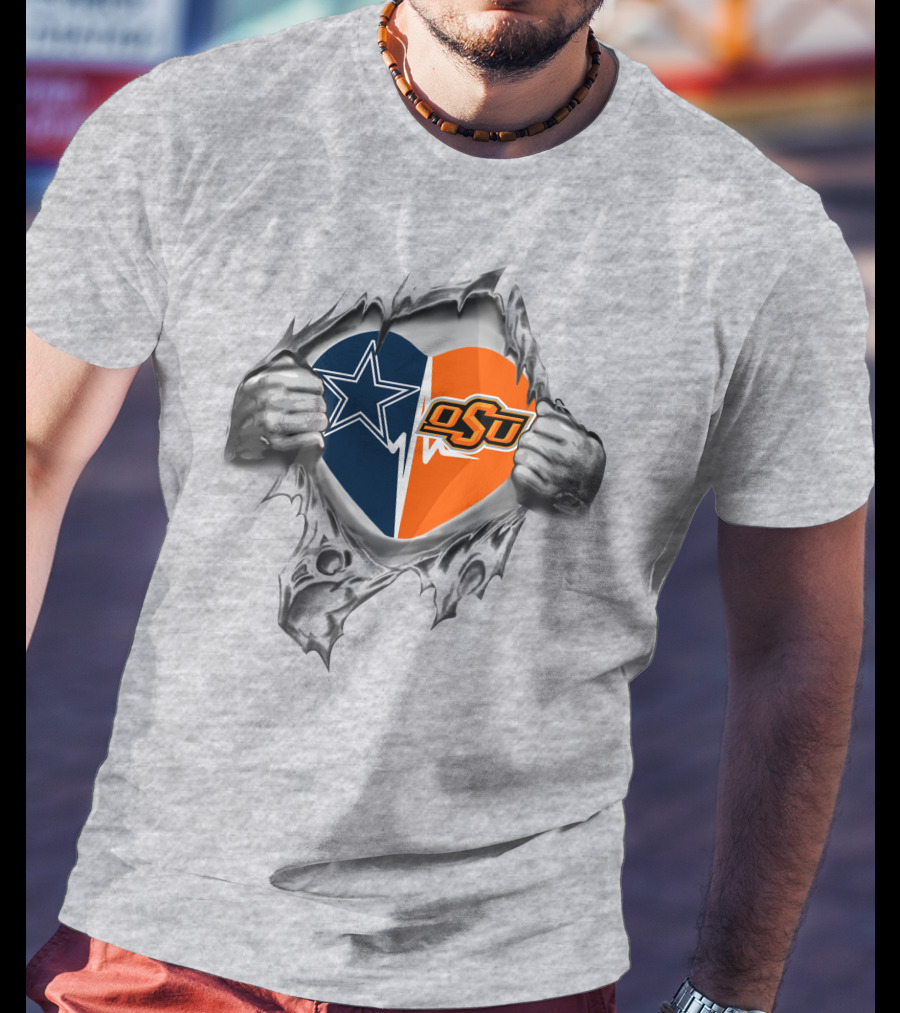 Cowboys Oklahoma State Cowboys Dallas Heart Logo Fusion T-Shirt