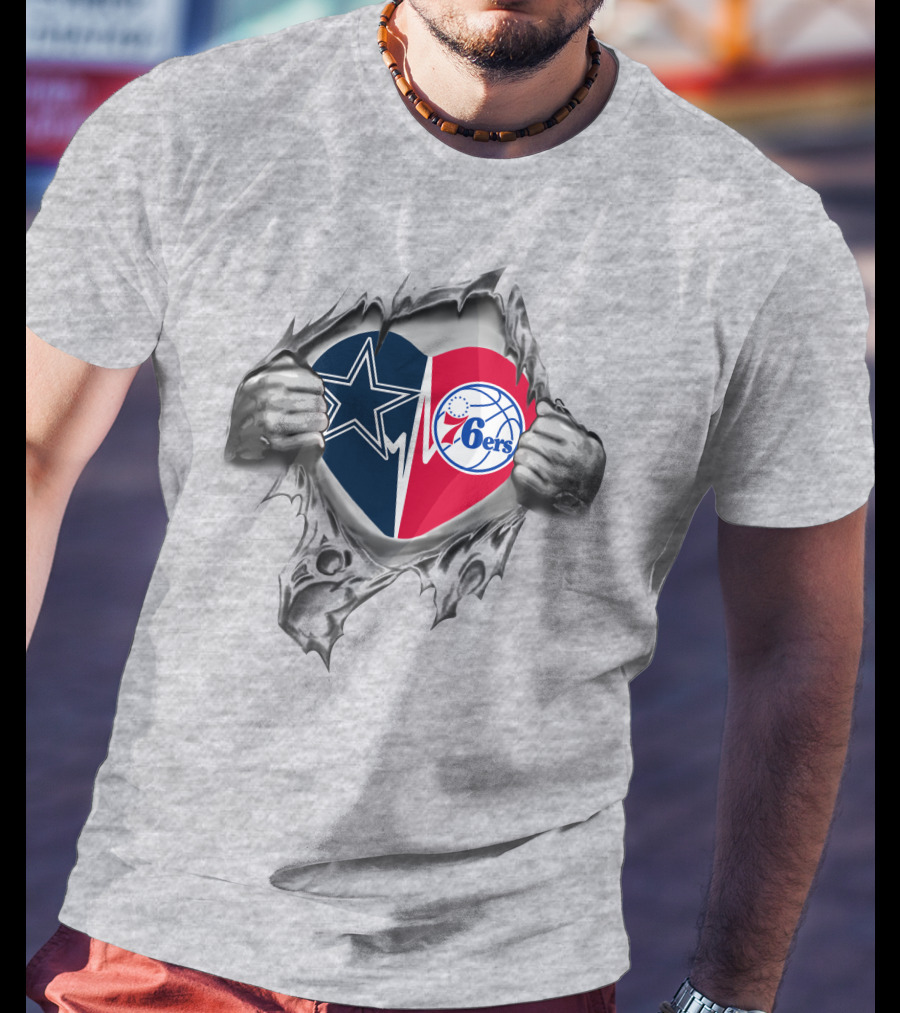 Cowboys Philadelphia 76ers Heartfelt Split Loyalty T-Shirt