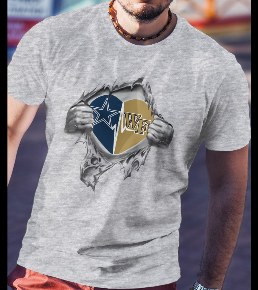 Cowboys Wake Forest Heart Design Featuring Star And Wf Logos T-Shirt
