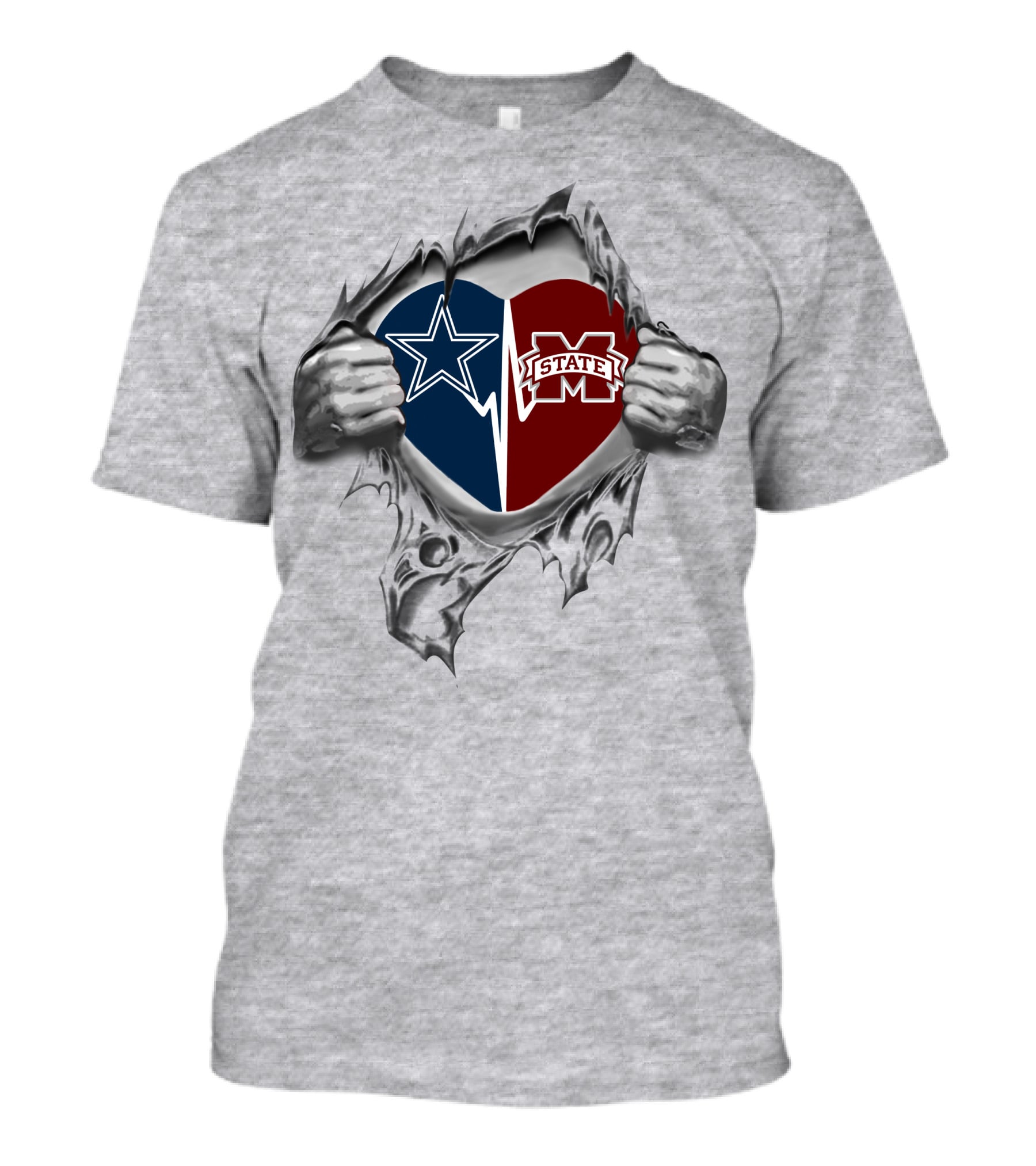Cowboys Mississippi State Bulldogs Heart Split T-Shirt