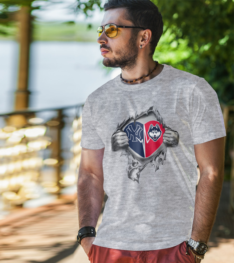 Yankees Uconn Heart Design Featuring Iconic Logos T-Shirt