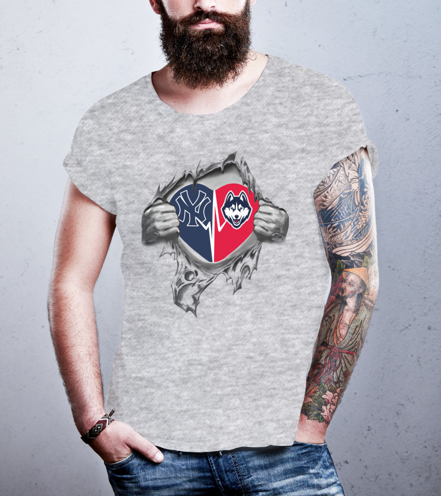 Yankees Uconn Heart Design Featuring Iconic Logos T-Shirt