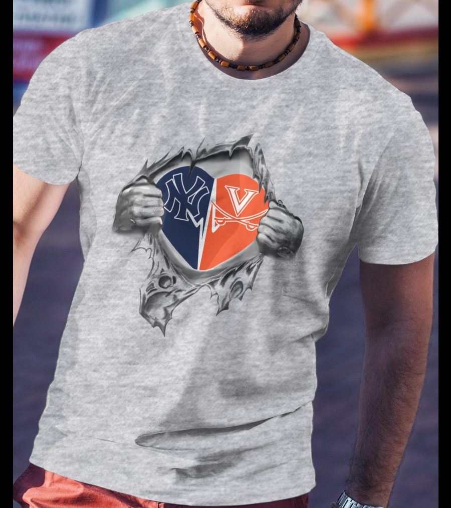Yankees Virginia Cavaliers Heart Logo Split T-Shirt