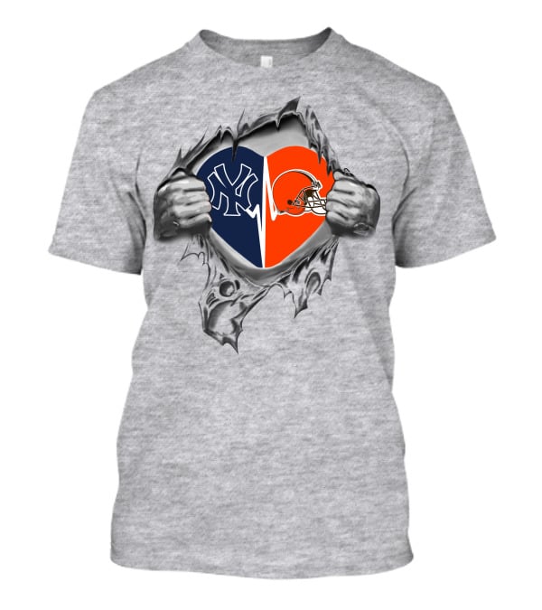 Yankees Cleveland Browns Heart Logos Fan Loyalty T-Shirt