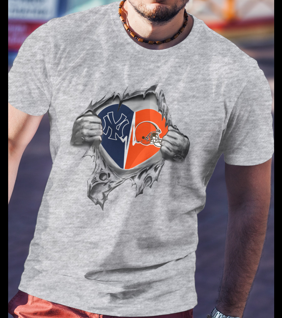 Yankees Cleveland Browns Heart Logos Fan Loyalty T-Shirt