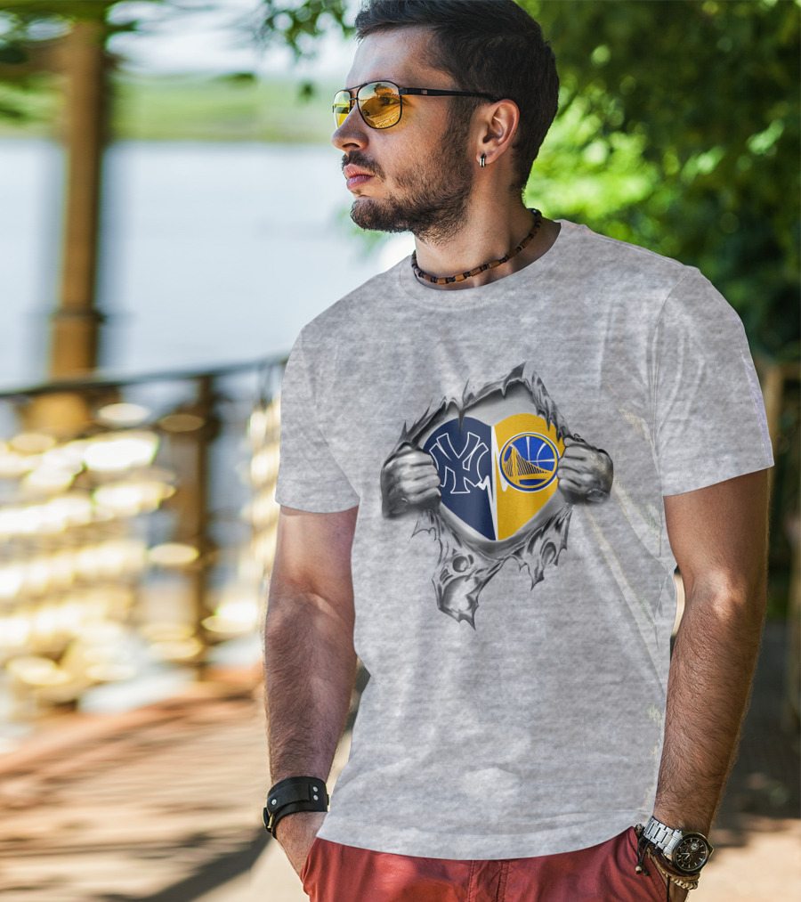 Yankees Golden State Warriors Heart Ripping T-Shirt