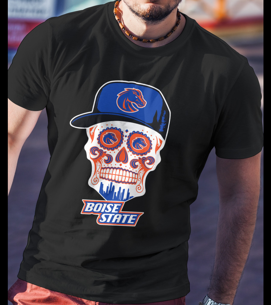 Boise State Broncos Skull Hat Skyline T-Shirt