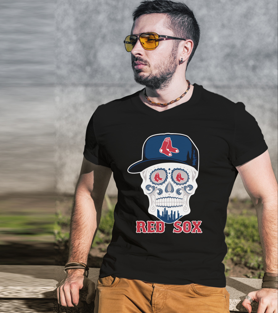 Boston Red Sox Skull With Hat T-Shirt