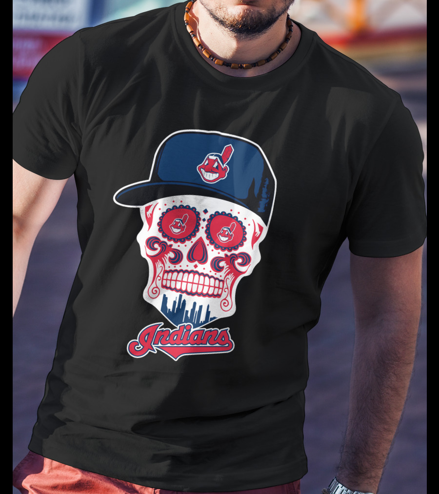 Indians Skull With Baseball Cap And Feathered Mascot T-Shirt