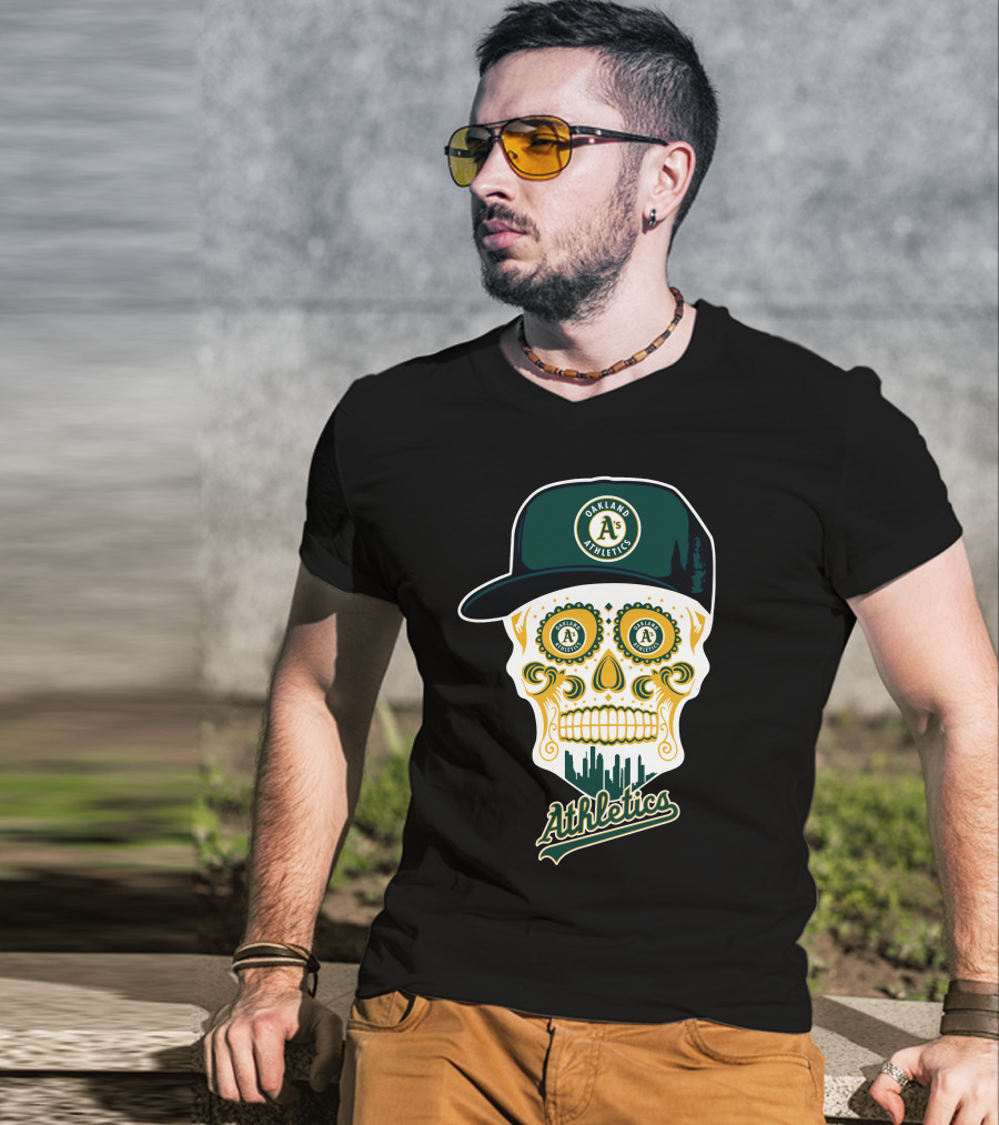 Oakland Athletics A's Skull Cityscape Funny T-Shirt