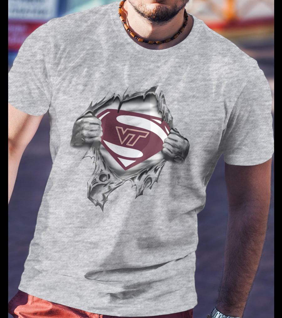 Virginia Tech Hokies Vt Superman Emblem Burst T-Shirt