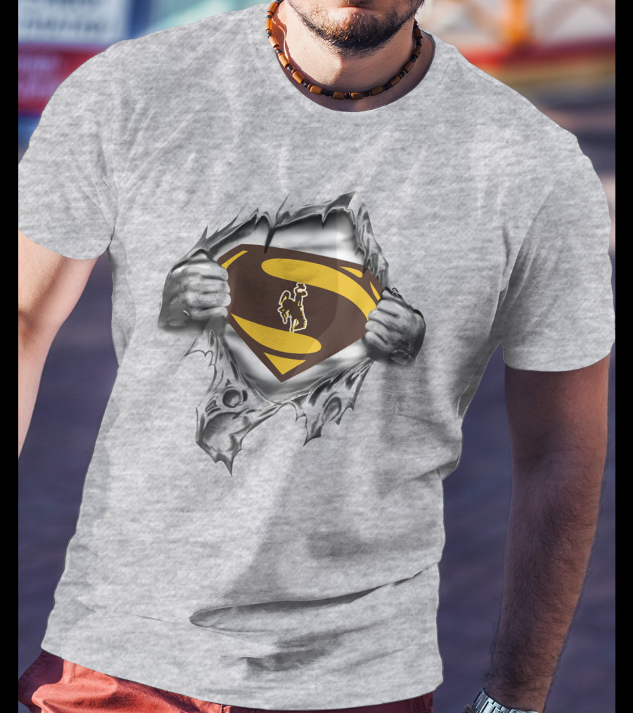 Wyoming Cowboys Superman Logo Rip T-Shirt