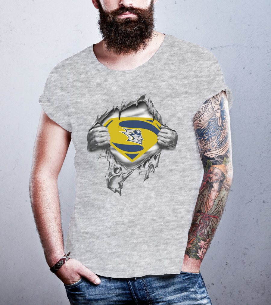 Stout Blue Devils Superman Chest Emblem Tear Open T-Shirt