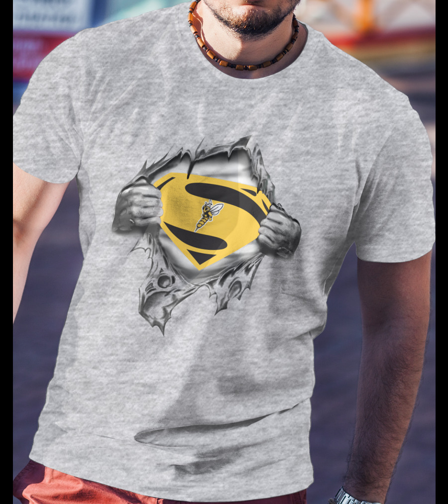Superior Yellow Jackets Superman Logo Bee Emblem Gray T-Shirt