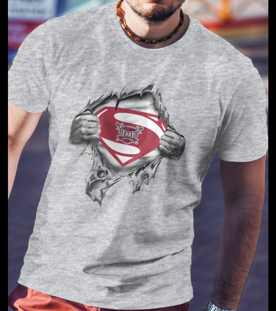Troy Trojans Superman Logo With Torn Shirt Effect T-Shirt