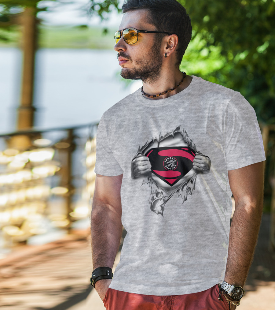 Toronto Raptors Superman Logo Rip Through T-Shirt