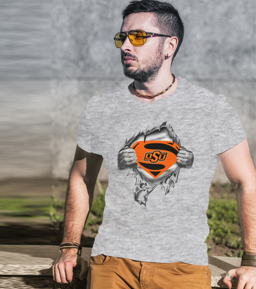 Oklahoma State Cowboys Osu Superman Logo Torn T-Shirt