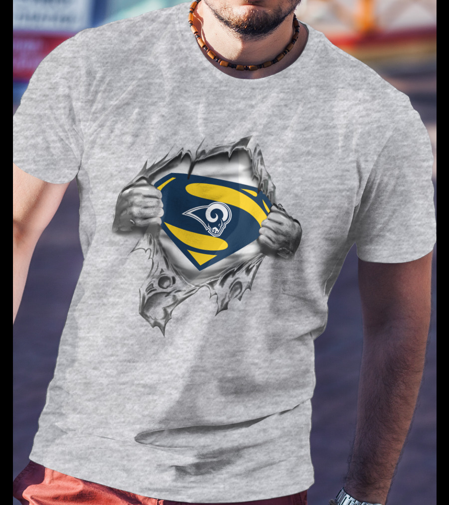 Los Angeles Rams Superman Logo Torn T-Shirt