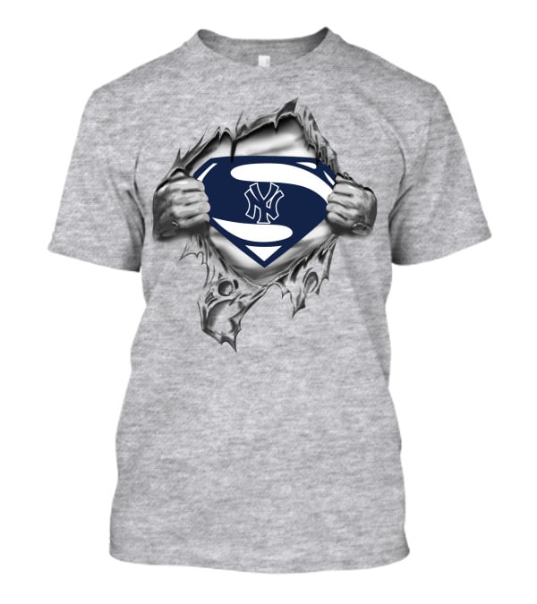 Superman Revealing New York Yankees Logo Emblem In Heroic Style T-Shirt