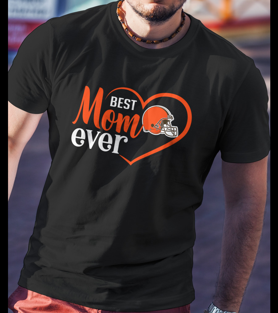 Cleveland Browns Best Mom Ever Heart Helmet T-Shirt