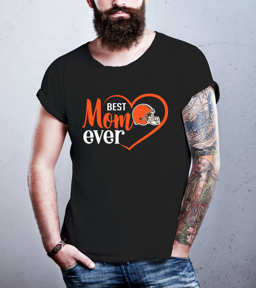 Cleveland Browns Best Mom Ever Heart Helmet T-Shirt