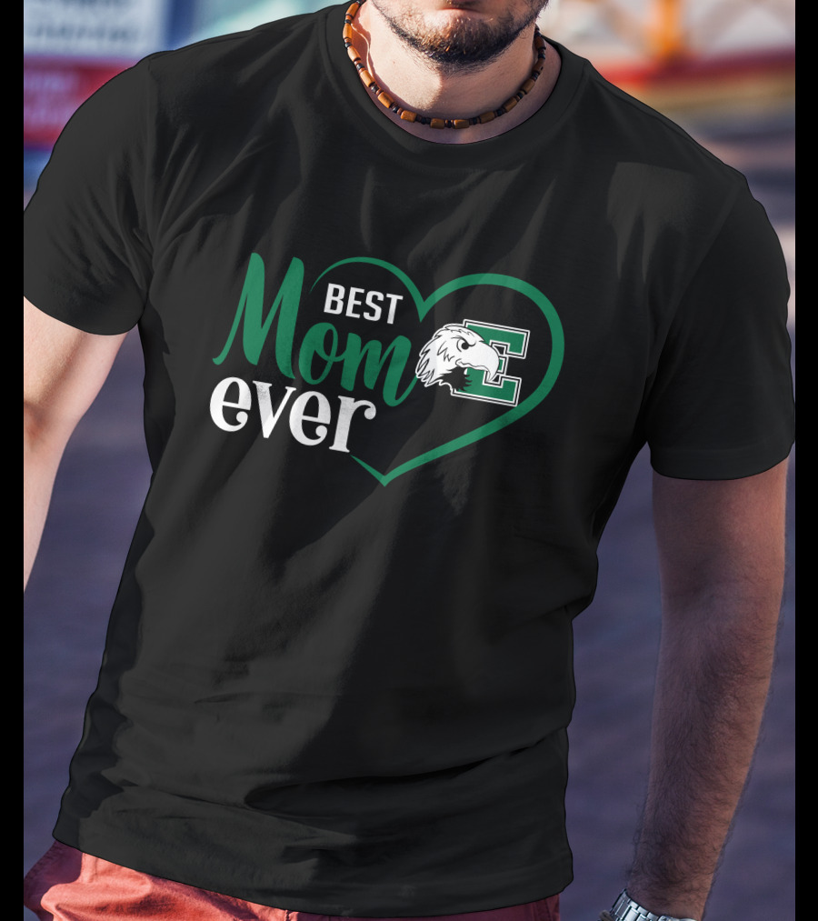Eastern Michigan Eagles Best Mom Ever Heart Design With E Logo And Eagle T-Shirt