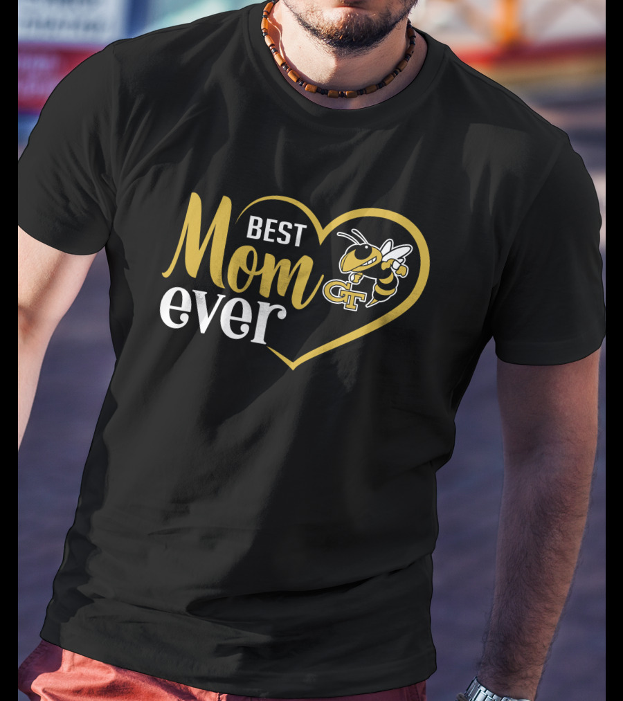 Georgia Tech Yellow Jackets Best Mom Ever Heart And Mascot T-Shirt