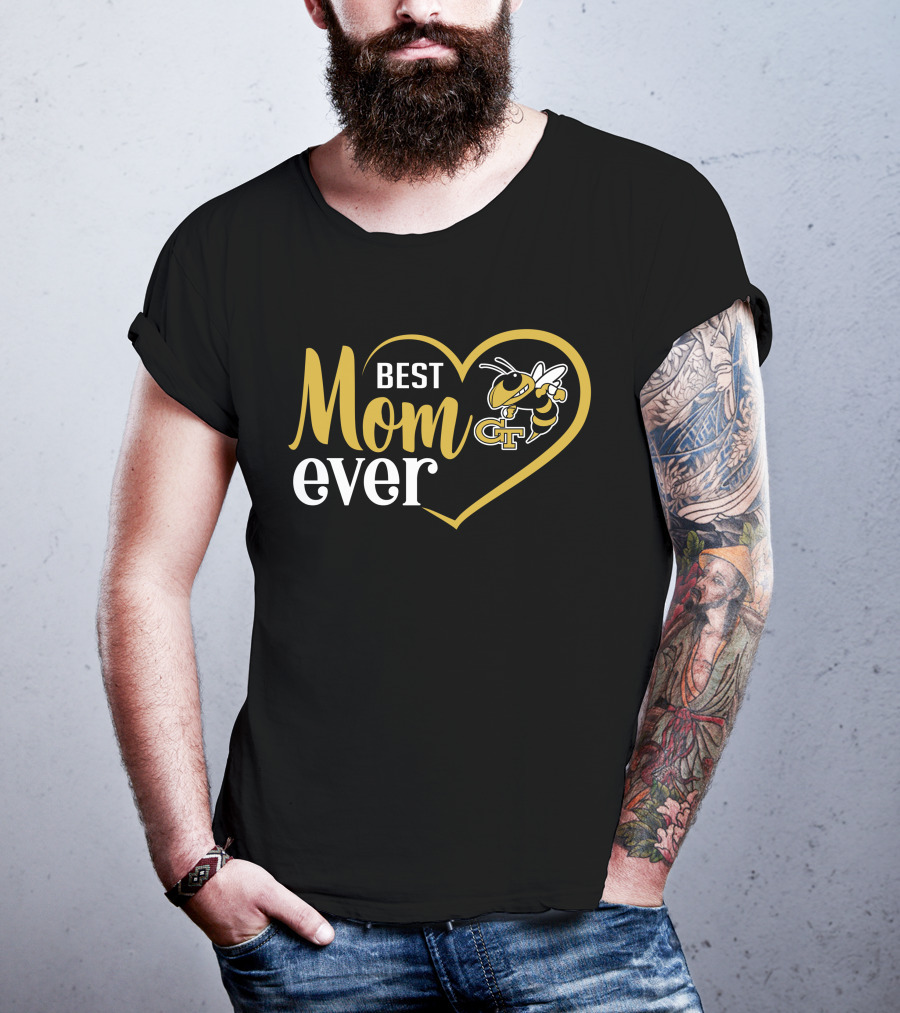 Georgia Tech Yellow Jackets Best Mom Ever Heart And Mascot T-Shirt