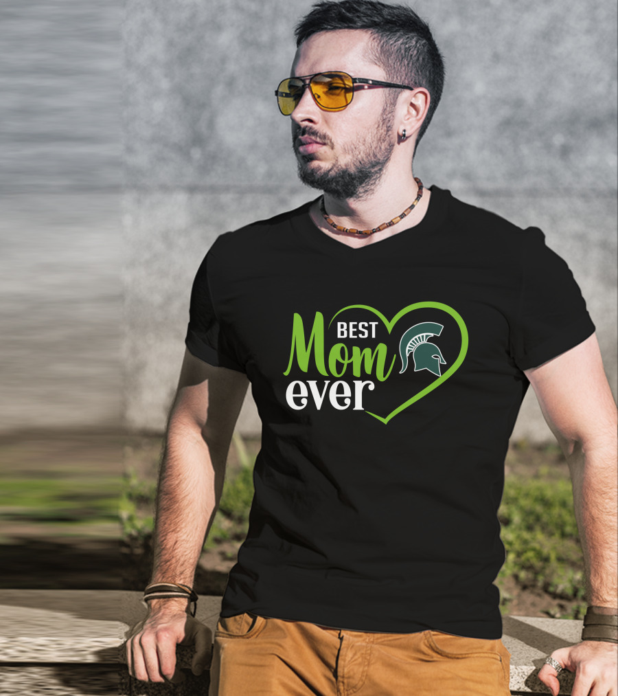 Michigan State Spartans Best Mom Ever Heart Spartan Helmet T-Shirt