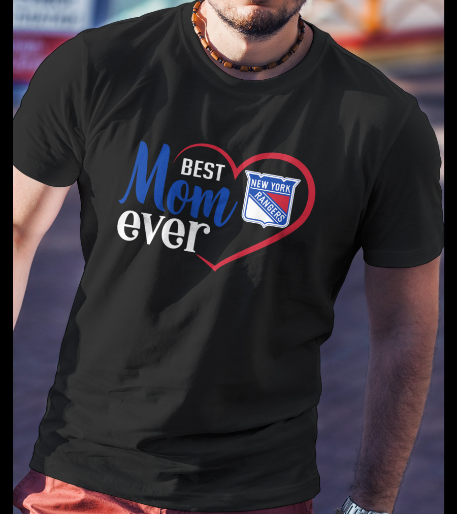 New York Rangers Best Mom Ever Heart Badge T-Shirt